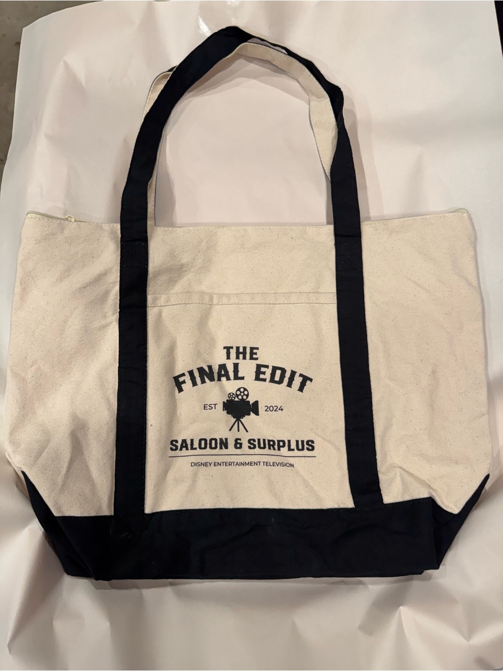 Disney The Final Edit Saloon & Surplus‎ Canvas Tote Bag Cream/Black 19”x14”